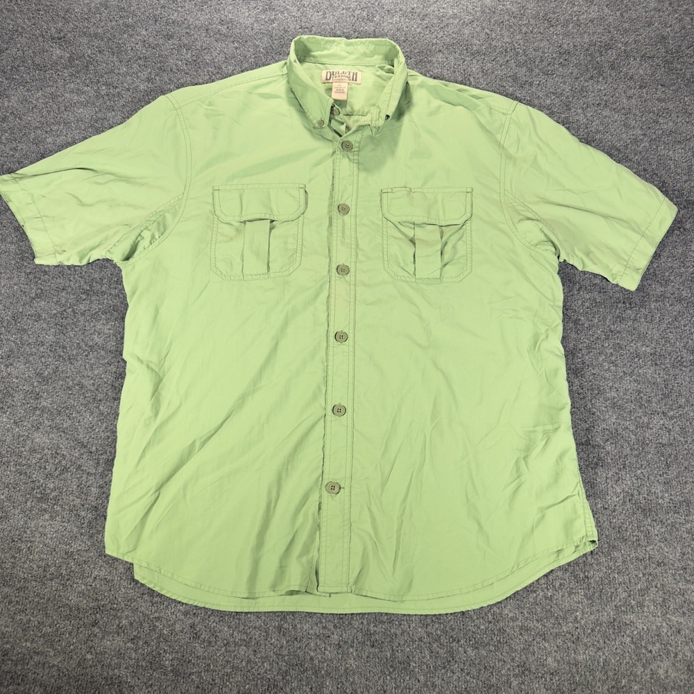 Duluth Trading Co Fishing Shirt Short Sleeve Nylon Utility Hiking XL Green Mens